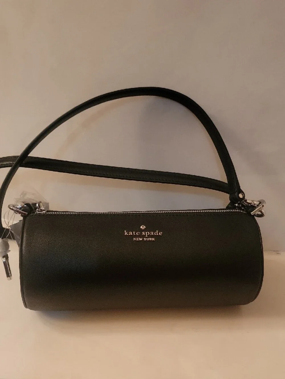 kate spade black leather mini barrel bag